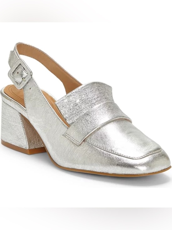 Corso Como Shoes - Corso Como Silver Metallic Slingback Block Heel Loafer